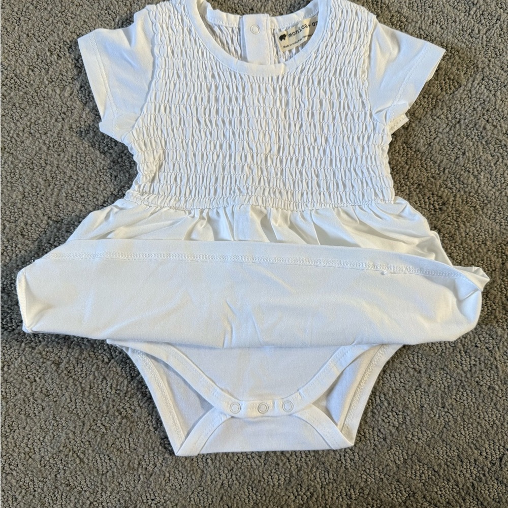 NWOT White Baby Dress with Smocked Bodice - Picture 4 of 5